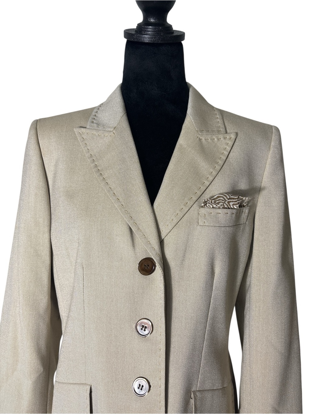 Kasper Beige Stitch Detail Blazer Petite 10 - Picture 2 of 10